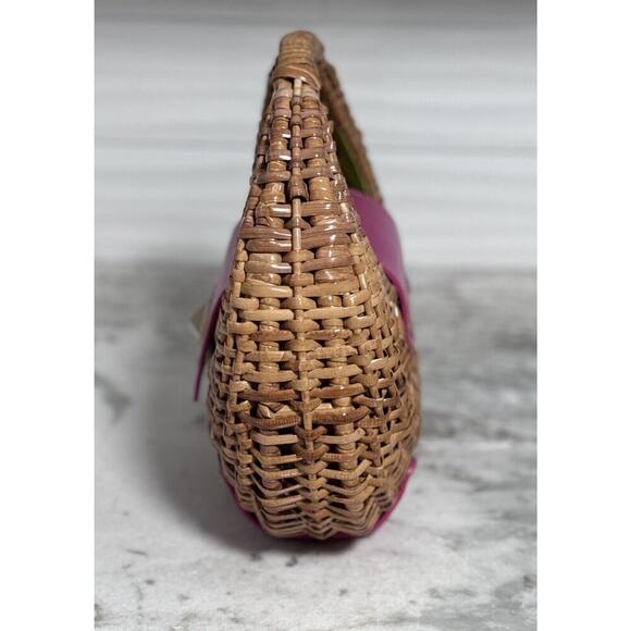 Kate Spade Pink Leather Wicker Straw Handbag Purse - Picture 4 of 14